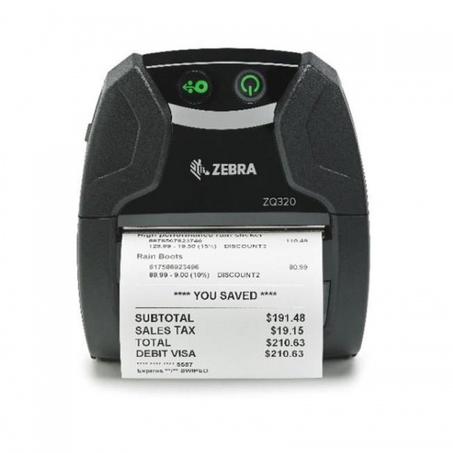 Мобильный термопринтер квитанций вне помещения Zebra ZQ320, Bluetooth, 203 dpi, USB; ширина печати 72 мм, без датчика этикеток, ZQ32-A0E02TE-00